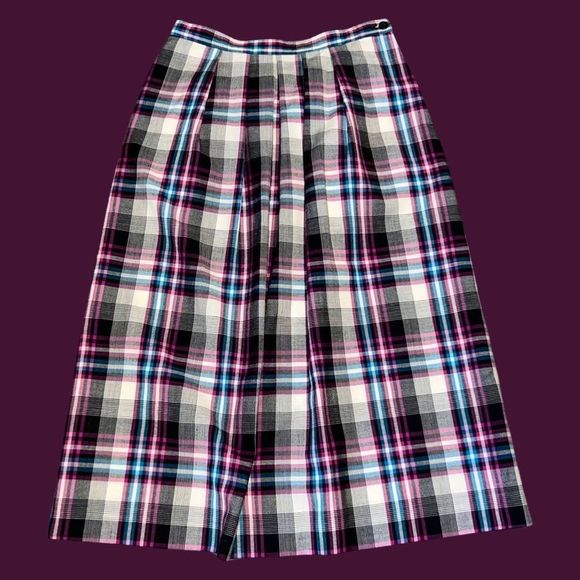 70s Vintage Pendleton 100% Wool Pink/Blue/Black Plaid Skirt Size 10 - Picture 1 of 4